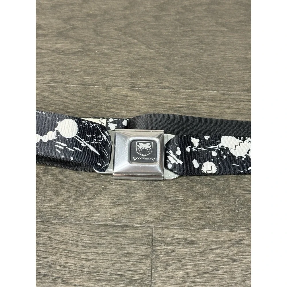 Buckle Down Dodge Viper Belt Nylon Seatbelt Black With White Paint Splatter